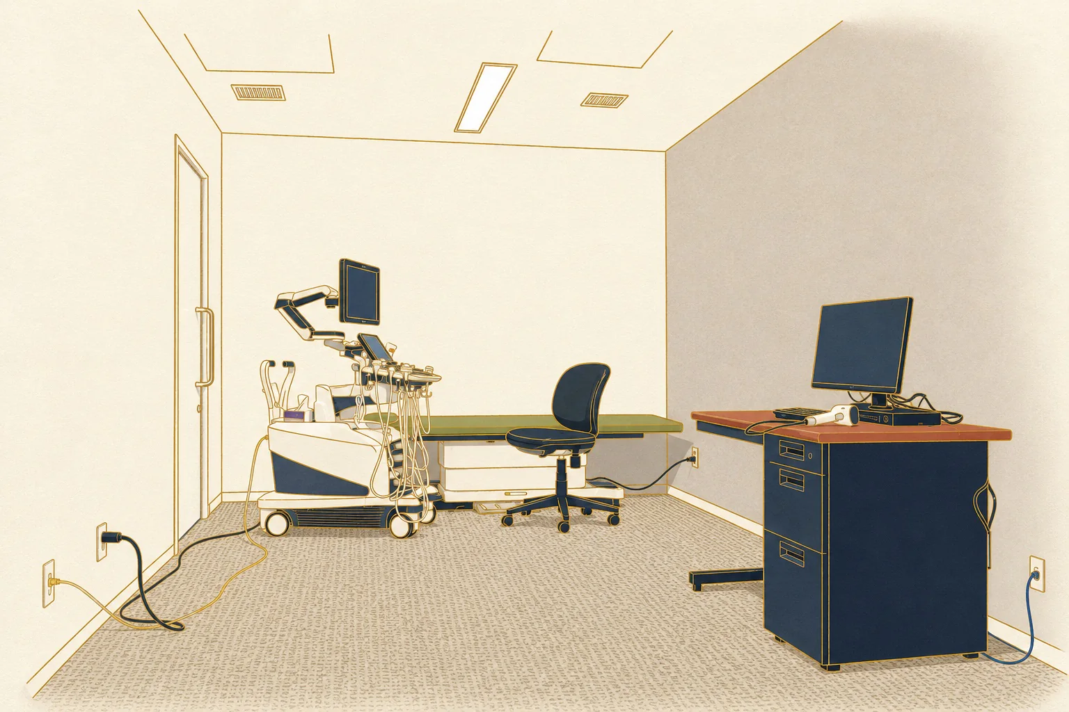 TIMC OSAKA 高规格乳腺超声检查室的风格化插画